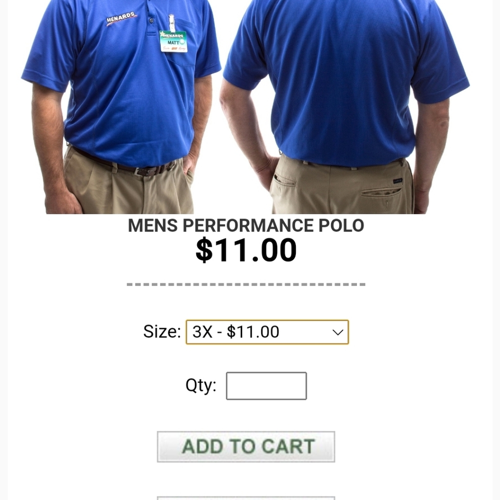 Menards Uniform - Picture 1 of 1